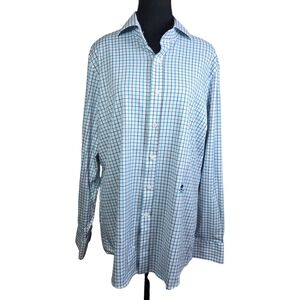 G/FORE Men's Blue and White Plaid Nylon Blend  Dress Shirt Size L